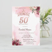 Rose Gold Glitter Roses Crown 50th Birthday Party Einladung (Stehend Vorderseite)