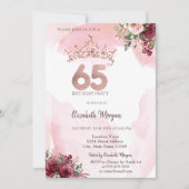 Rose Gold Glitter Roses Crown 65th Birthday Party Einladung (Vorderseite)