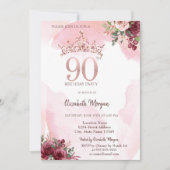 Rose Gold Glitter Roses Crown 90th Birthday Party Einladung (Vorderseite)