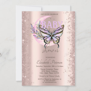 Rose Gold Glitter Schmetterling Mond Baby Shower Einladung
