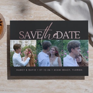 Rose Gold Glitter Schrift 3 Foto Collage Hochzeit  Save The Date