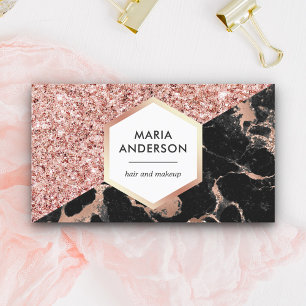 Rose Gold Glitter Schwarz Marmor Makeup-Artist Visitenkarte
