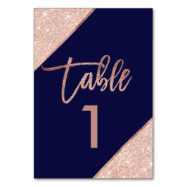 Rose gold glitter script navy blue table number tischnummer