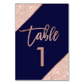 Rose gold glitter script navy blue table number tischnummer (Rückseite)