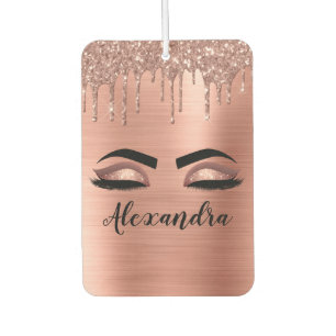 Rose Gold Glitter Sparkle Eyelashes Monogram Name Autolufterfrischer