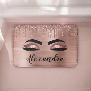Rose Gold Glitter Sparkle Eyelashes Monogram Name Badematte