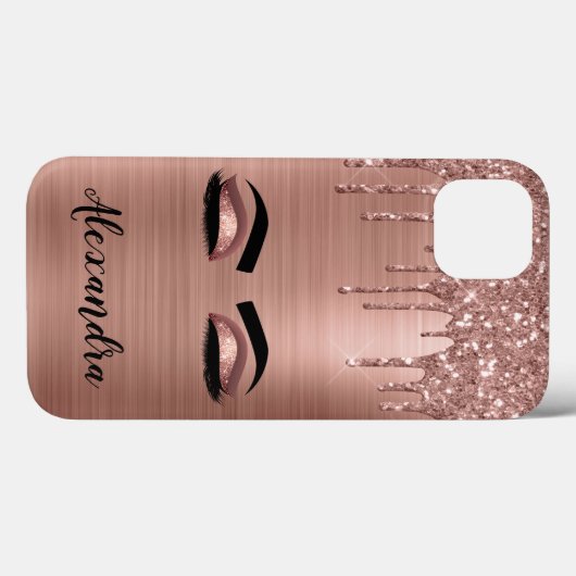 Rose Gold Glitter Sparkle Eyelashes Monogram Name Case-Mate iPhone Hülle (Rückseite (Horizontal))