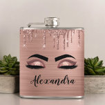Rose Gold Glitter Sparkle Eyelashes Monogram Name Flachmann<br><div class="desc">Rose Gold Imitate Foil Metallic Sparkle Glitzer gebürstete Metal Monogram Name and Initial Eyelashes (Lashes),  Eyelash Extensions und Eyes Blush Pink Makeup Flask. Das macht den perfekten 16 Geburtstag,  Hochzeit,  Brautparty,  Jubiläum,  Babydusche oder Junggeselinnen-Abschied Geschenk für jemanden,  der sein Zimmer im trendigen coolen Stil dekoriert.</div>