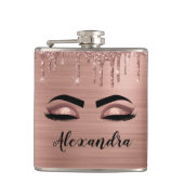 Rose Gold Glitter Sparkle Eyelashes Monogram Name Flachmann (Vorderseite)