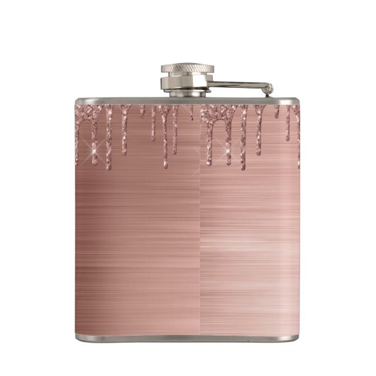 Rose Gold Glitter Sparkle Eyelashes Monogram Name Flachmann (Rückseite)