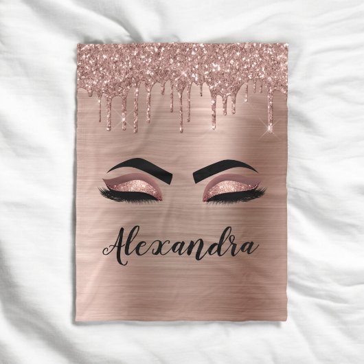 Rose Gold Glitter Sparkle Eyelashes Monogram Name Fleecedecke