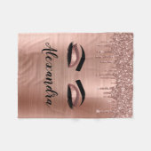 Rose Gold Glitter Sparkle Eyelashes Monogram Name Fleecedecke (Vorderseite (Horizontal))