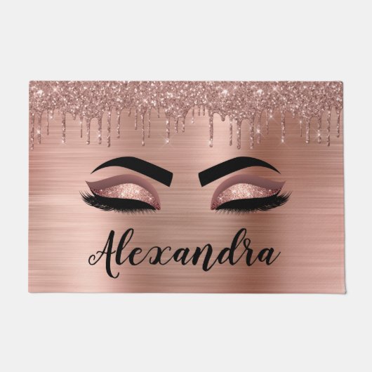 Rose Gold Glitter Sparkle Eyelashes Monogram Name Fußmatte (Vorderseite)