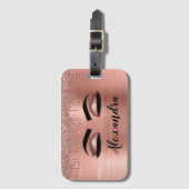 Rose Gold Glitter Sparkle Eyelashes Monogram Name Gepäckanhänger (Vorderseite Vertikal)