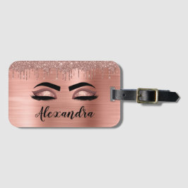 Rose Gold Glitter Sparkle Eyelashes Monogram Name Gepäckanhänger