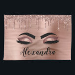 Rose Gold Glitter Sparkle Eyelashes Monogram Name Geschirrtuch<br><div class="desc">Rose Gold Imitats Foil Metallic Sparkle Glitzer gebürstete Metal Monogram Name und Initial Eyelashes (Lashes),  Eyelash Extensions und Eyes Blush Pink Kitchen Handtuch. Das Design macht den perfekten 16 Geburtstag,  Hochzeit,  Brautparty,  Jubiläum,  Babydusche oder Junggeselinnen-Abschied Geschenk für jemanden,  der einen trendigen coolen Stil sucht.</div>