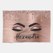 Rose Gold Glitter Sparkle Eyelashes Monogram Name Geschirrtuch (Horizontal)