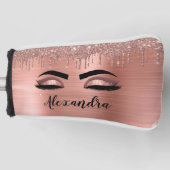 Rose Gold Glitter Sparkle Eyelashes Monogram Name Golf Headcover (Vorderseite)