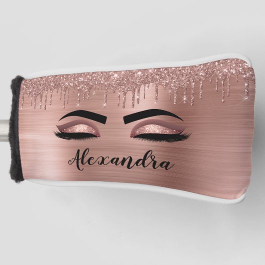 Rose Gold Glitter Sparkle Eyelashes Monogram Name Golf Headcover (Vorderseite)