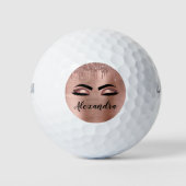 Rose Gold Glitter Sparkle Eyelashes Monogram Name Golfball (Vorderseite)
