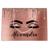 Rose Gold Glitter Sparkle Eyelashes Monogram Name Große Geschenktüte (Vorderseite)