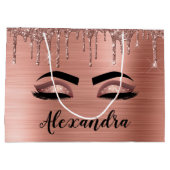 Rose Gold Glitter Sparkle Eyelashes Monogram Name Große Geschenktüte (Rückseite)