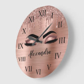 Rose Gold Glitter Sparkle Eyelashes Monogram Name Große Wanduhr (Winkel)