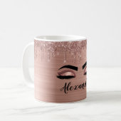 Rose Gold Glitter Sparkle Eyelashes Monogram Name Kaffeetasse (Vorderseite Links)