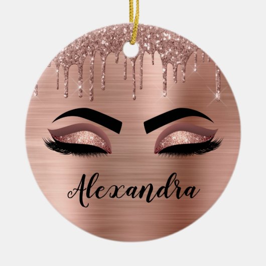 Rose Gold Glitter Sparkle Eyelashes Monogram Name Keramik Ornament (Vorne)