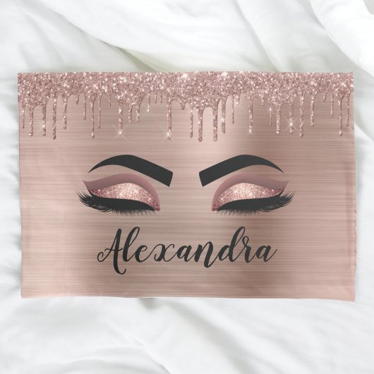 Rose Gold Glitter Sparkle Eyelashes Monogram Name Kissenbezug