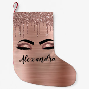 Rose Gold Glitter Sparkle Eyelashes Monogram Name Kleiner Weihnachtsstrumpf