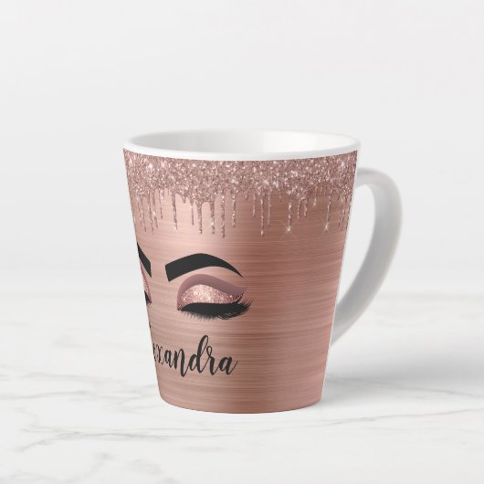 Rose Gold Glitter Sparkle Eyelashes Monogram Name Milchtasse (Rechte Ecke)