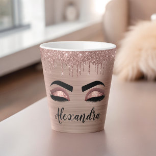 Rose Gold Glitter Sparkle Eyelashes Monogram Name Milchtasse