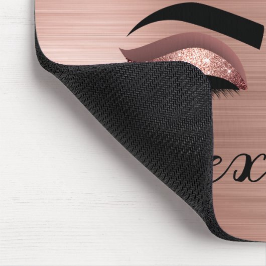 Rose Gold Glitter Sparkle Eyelashes Monogram Name Mousepad (Ecke)