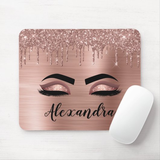 Rose Gold Glitter Sparkle Eyelashes Monogram Name Mousepad (Mit Mouse)