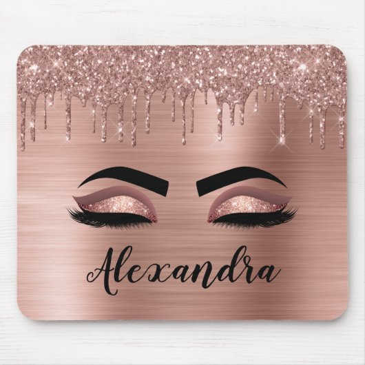 Rose Gold Glitter Sparkle Eyelashes Monogram Name Mousepad (Vorne)