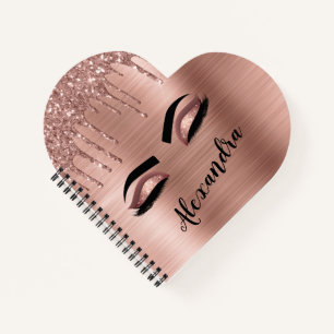 Rose Gold Glitter Sparkle Eyelashes Monogram Name Notizblock