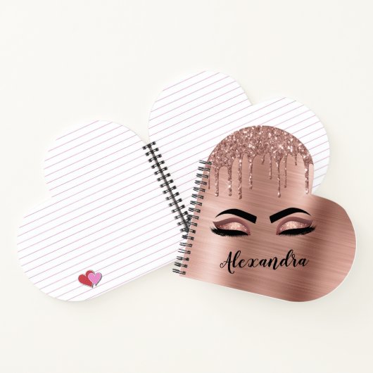 Rose Gold Glitter Sparkle Eyelashes Monogram Name Notizblock (Innenseite)
