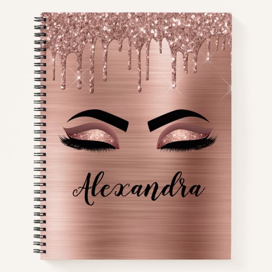 Rose Gold Glitter Sparkle Eyelashes Monogram Name Notizblock (Vorderseite)