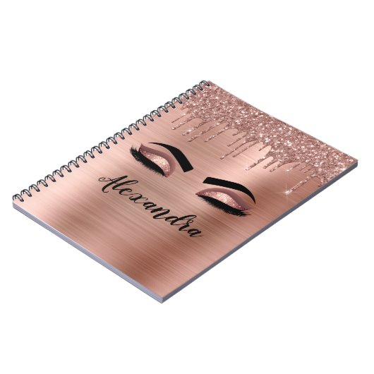 Rose Gold Glitter Sparkle Eyelashes Monogram Name Notizblock (Linke Seite)