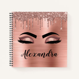 Rose Gold Glitter Sparkle Eyelashes Monogram Name Notizblock