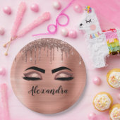 Rose Gold Glitter Sparkle Eyelashes Monogram Name Pappteller (Party)