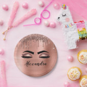 Rose Gold Glitter Sparkle Eyelashes Monogram Name Pappteller (Party)