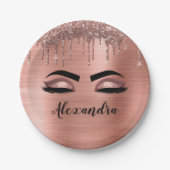 Rose Gold Glitter Sparkle Eyelashes Monogram Name Pappteller (Vorderseite)