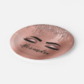 Rose Gold Glitter Sparkle Eyelashes Monogram Name Pappteller (Schrägansicht)