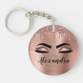 Rose Gold Glitter Sparkle Eyelashes Monogram Name Schlüsselanhänger