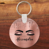 Rose Gold Glitter Sparkle Eyelashes Monogram Name Schlüsselanhänger (Vorderseite)