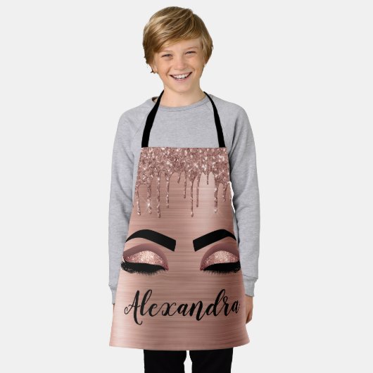 Rose Gold Glitter Sparkle Eyelashes Monogram Name Schürze (Getragen)