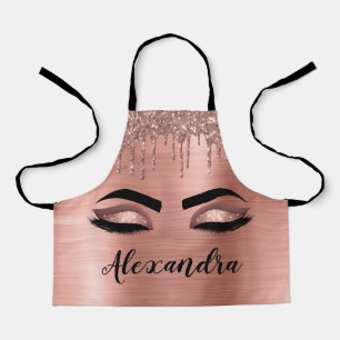 Rose Gold Glitter Sparkle Eyelashes Monogram Name Schürze