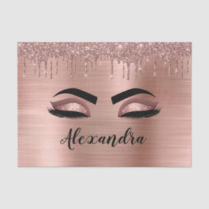 Rose Gold Glitter Sparkle Eyelashes Monogram Name Seidenpapier
